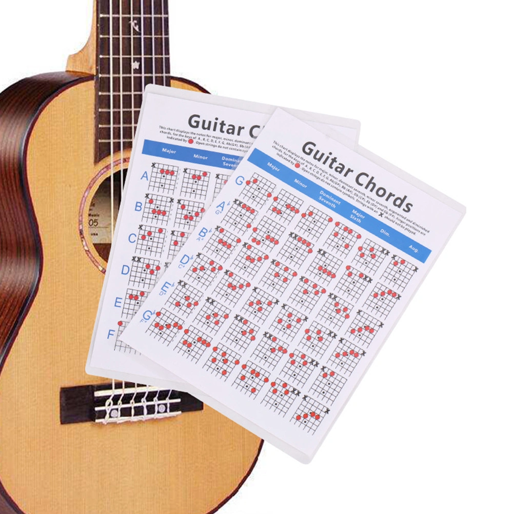 1PC Electric Guitar Chord Spectrum Copper Plate Paper Chord Trainning Guide Guitar Chord Fingering Practice Chart for Students Teacher Use Size S