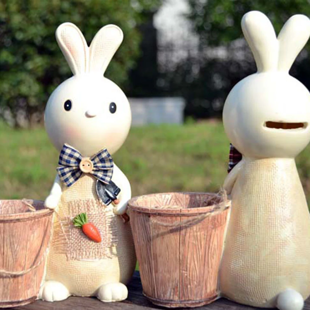 Creative Resin Bank Rabbit Shaped Pen Container Pencil Vase Coin Bank Saving Pot Money Saving Jar ry Decoration (Random Delivery)