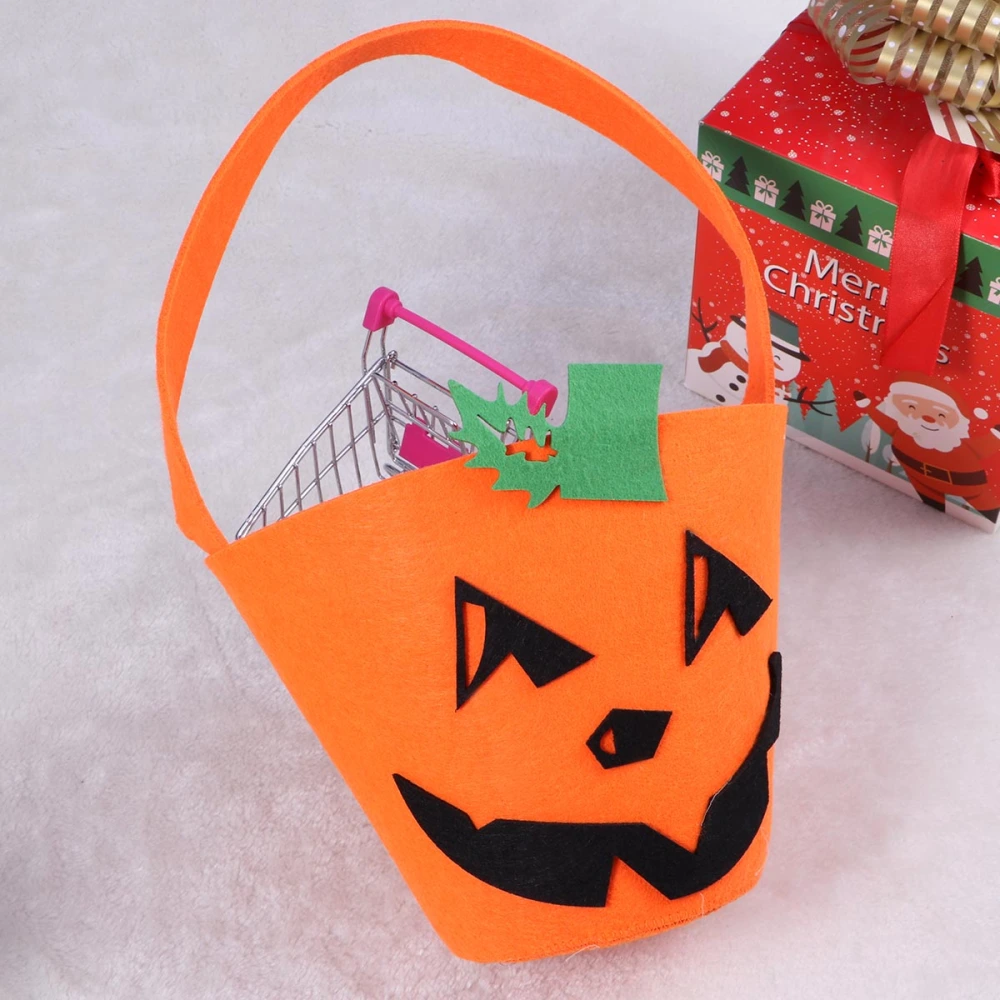 Halloween Non-woven Fabric Portable Pumpkin Bucket Children Trick or Treat Pumpkin Candy Pail Holder (Orange)