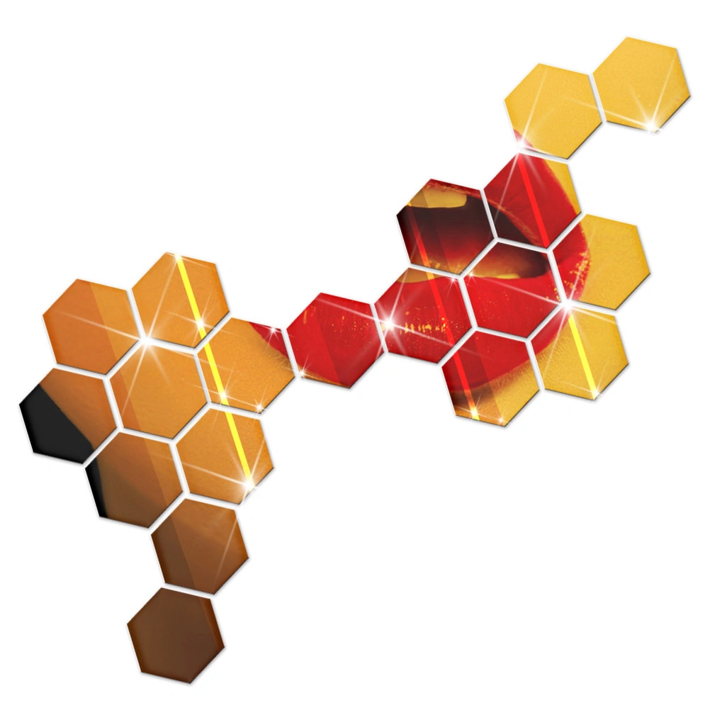 12pcs Hexagonal Acrylic Mirrors Wall Stickers Home Decor Living Room DIY Modern Art Mirror Wall Mural Decoration (Gold)