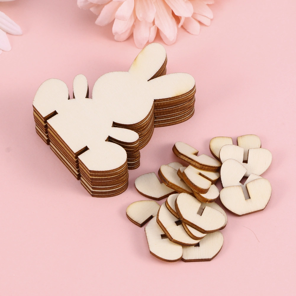 10pcs Easter Rabbit Wooden Pieces 3D Bunny Ornament Cutouts Craft Home Decor