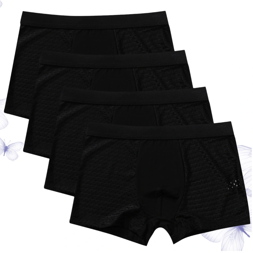 4pcs Man Underwear Briefs Stretchy Breathable Briefs Sexy Underwear Shorts Ice Silk Mesh Underpants (Black Size 3XL)