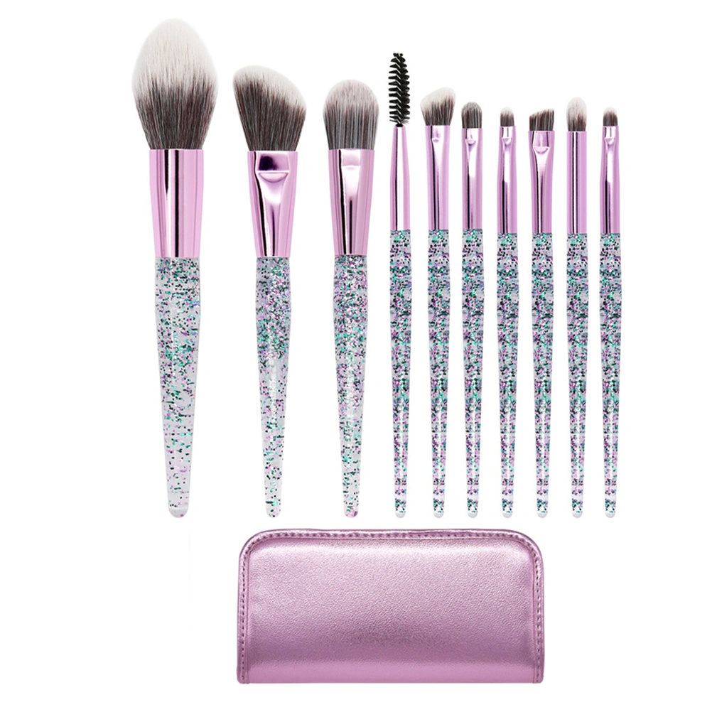 10pcs Unique Handle Makeup Brushes Multi-function Cosmetic Brush Kit Artificial Fiber Brush Set with PU Bag