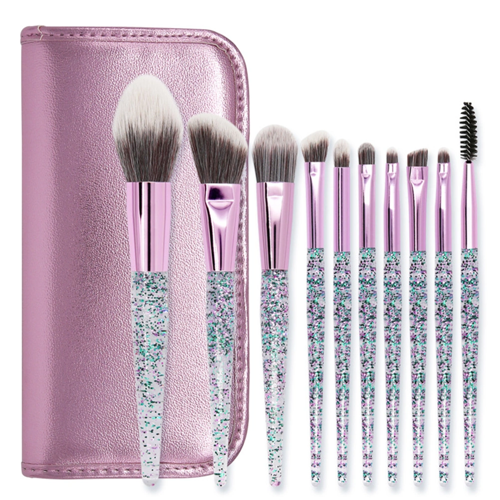 10pcs Unique Handle Makeup Brushes Multi-function Cosmetic Brush Kit Artificial Fiber Brush Set with PU Bag
