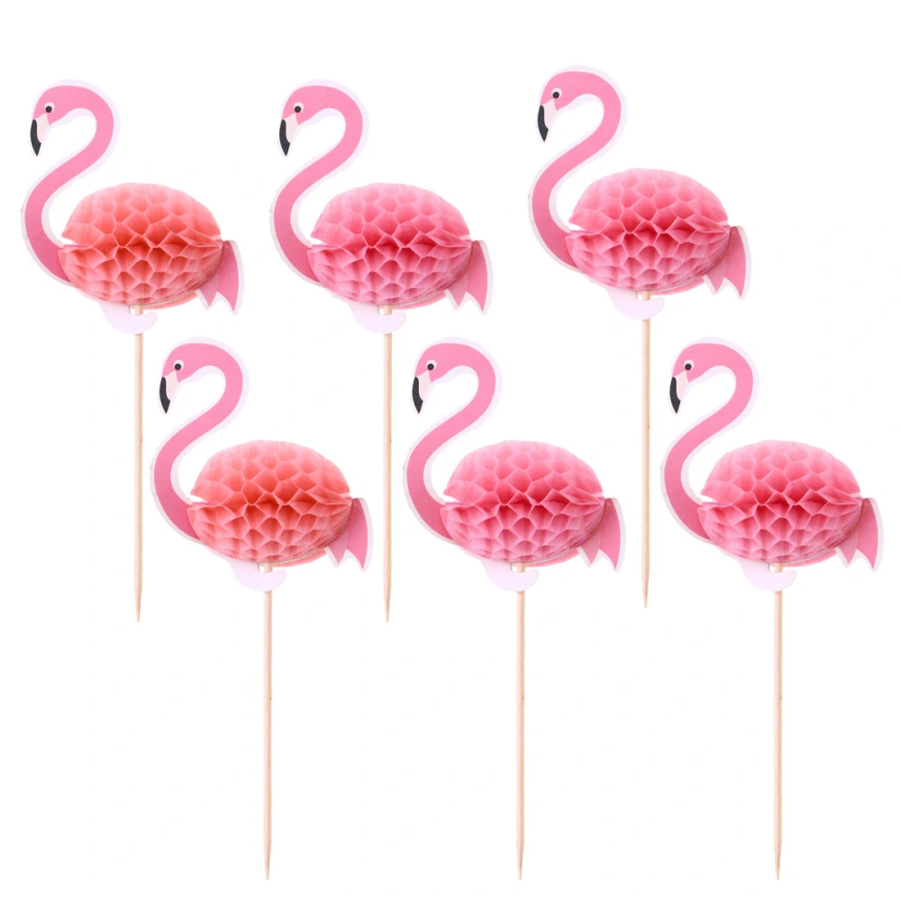 6pcs Hawaii 3D Flamingo Cake Topper Cake Picks Cake Decoration for Tropical Summer Hawaii Party