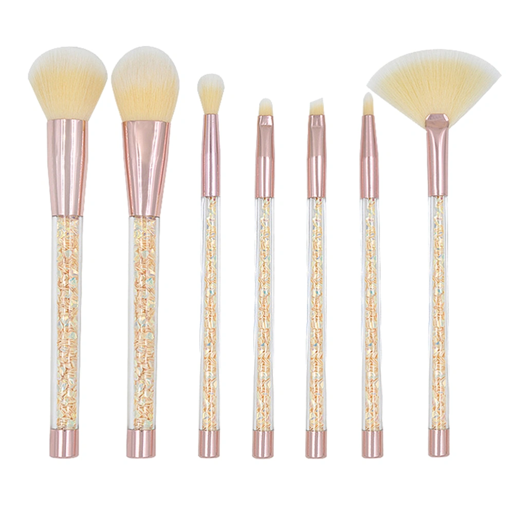 7pcs Quicksand Transparent Handle Cosmetic Brush Beautiful Fiber Cosmetics Brush with Transparent Bag