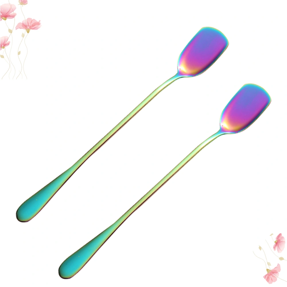 6pcs Stainless Steel Ice Spoons Long Handle Stirring Ice Cream Spoon Cocktail Spoons (Colorful)