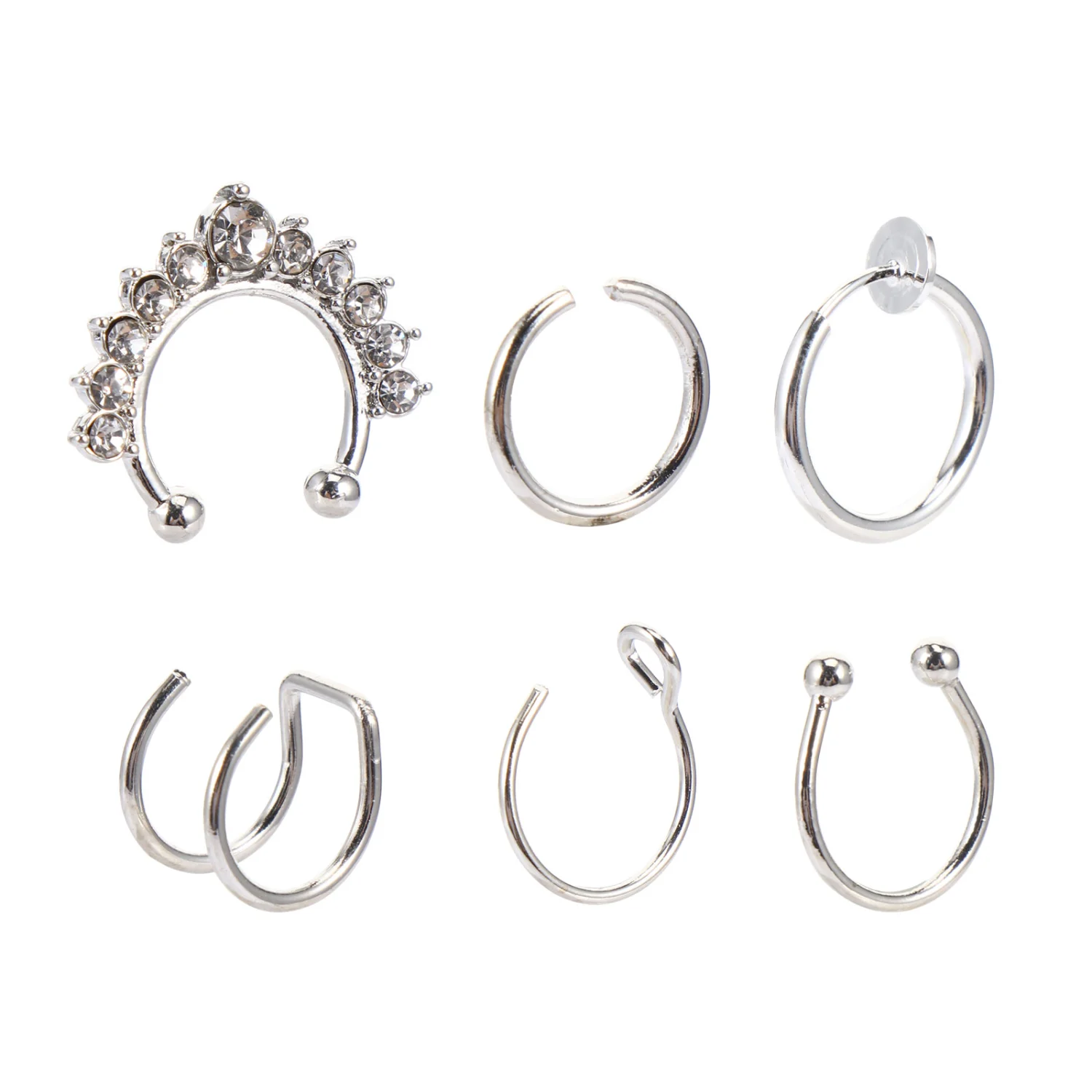 6Pcs Nostril Nose Decorative Nose Rings Fashion Nose Studs Piercing Jewelry