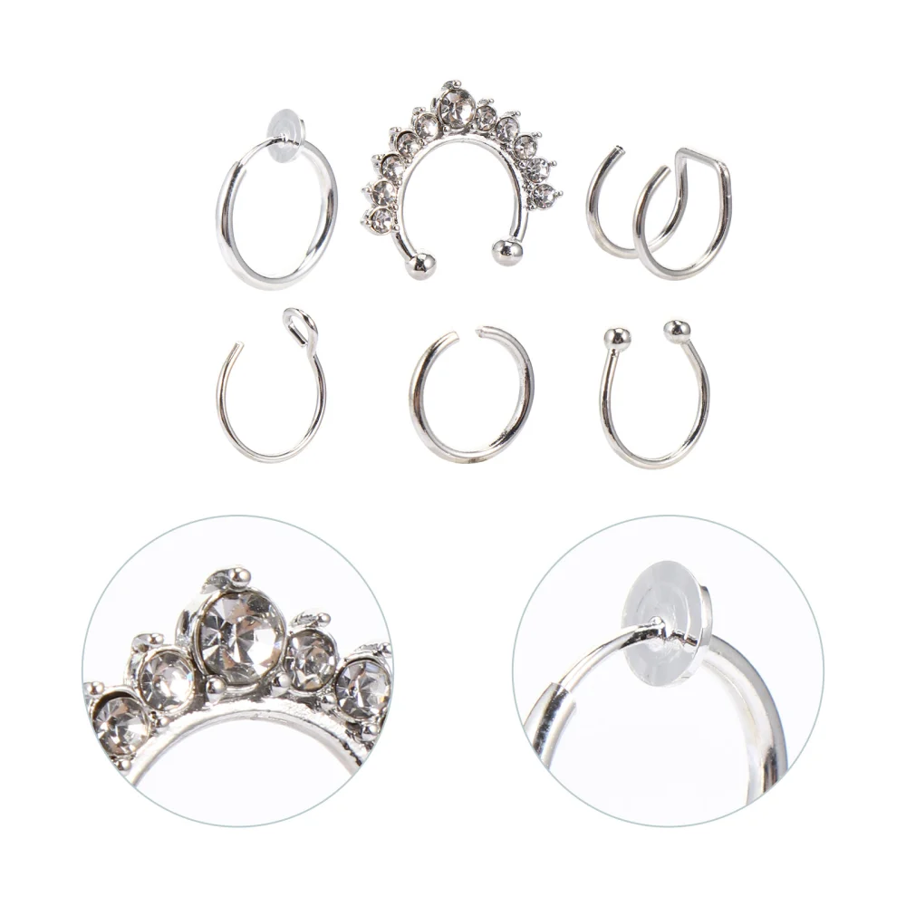 6Pcs Nostril Nose Decorative Nose Rings Fashion Nose Studs Piercing Jewelry