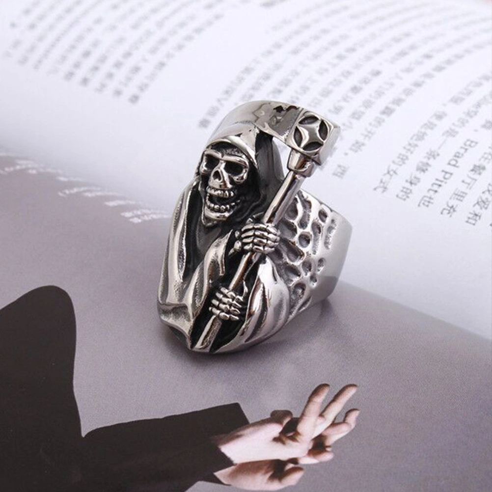 1PC Alloy Ring Reaper Scythe Ring Fierce Skull Ring Personalized Retro Ring