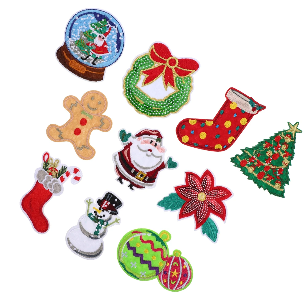 10Pcs Christmas Themed Clothes Patches Adorable Clothing DIY Patches Reusable Polyester Patches