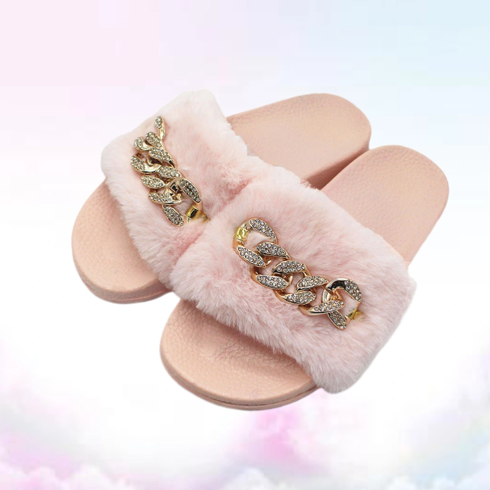 1 Pair of Fashion Chain Flash Rhinestone Slippers Durable Non-slip Slippers Luxury Chain Plush Slippers Pink Size 39