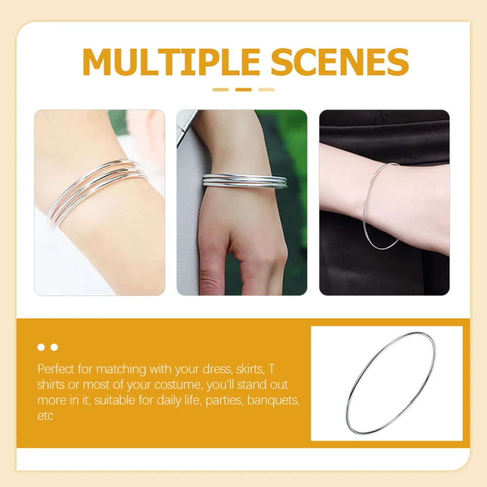 6pcs Silver Bangles Bracelets Thin Round Bangle Simple Bangle for Women Girls