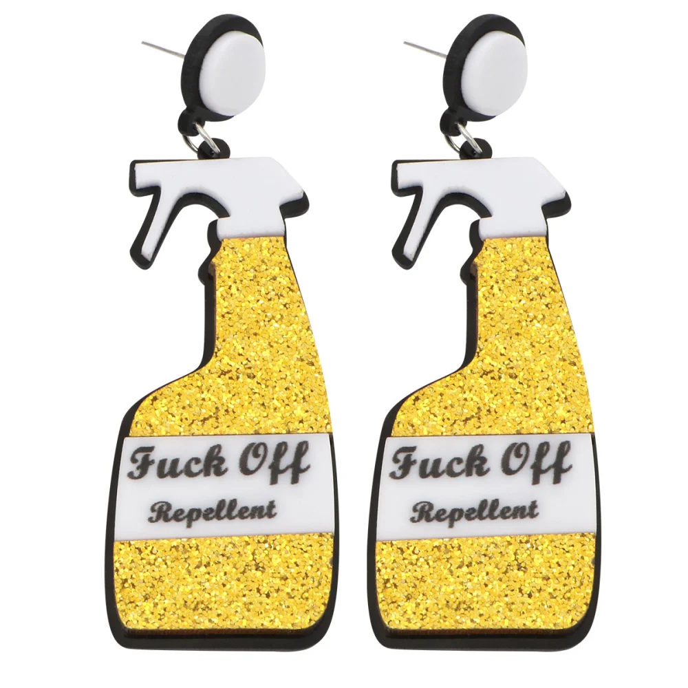 1 Pair Spoof Spray Bottle Earrings Creative Repellent Bottle Ear Studs Personality Watering Can Ear Jewelry for Women Wearing (Golden)