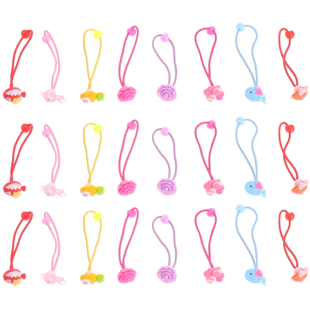 24 Pcs/Pack Lovely Cartoon Hair Band Tie Ropes Bands Ponytail Holders for Kids Baby Girls