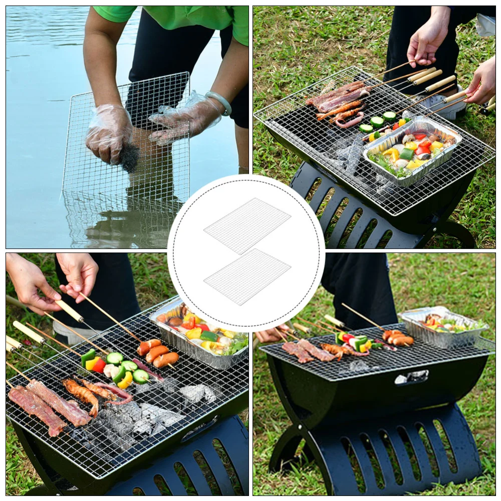 2Pcs Stainless Steel Grill Net Barbecue Grill Meat Net Barbecue Grill Tools