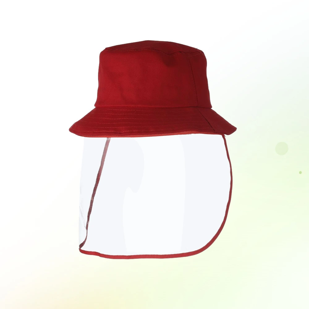 Detachable Protective with Face Cover Outdoor Sun Hat Anti-spatter Protection Hat Fishermans Hat for Boys Girls (Red)