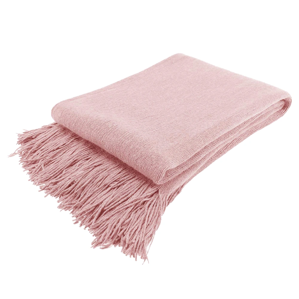 Nordic Style Knitting Blanket Stylish Solid Color Fringed Sofa Blanket Fashion Sofa Decoration for Home Hotel (220x127cm Pink)