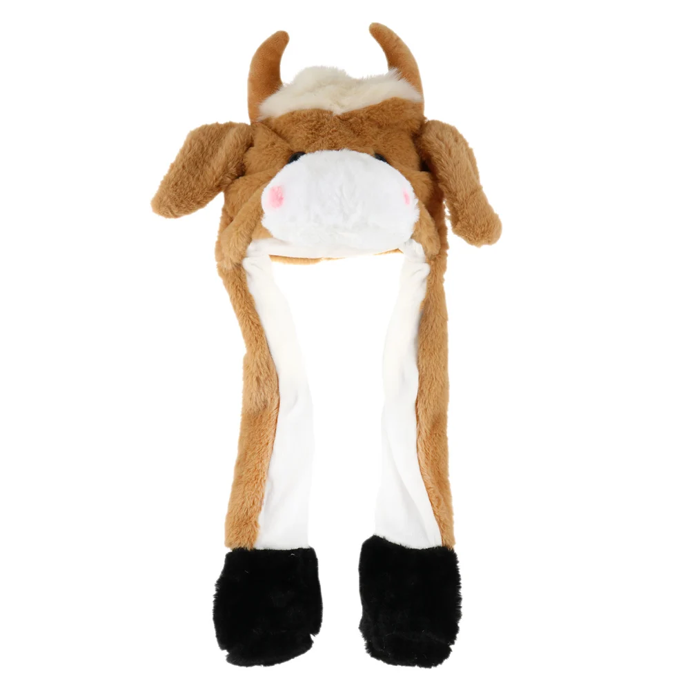 Moving Ears Plush Cow Hat Cartoon Plush Hat Premium Skin-Friendly Plush Hat