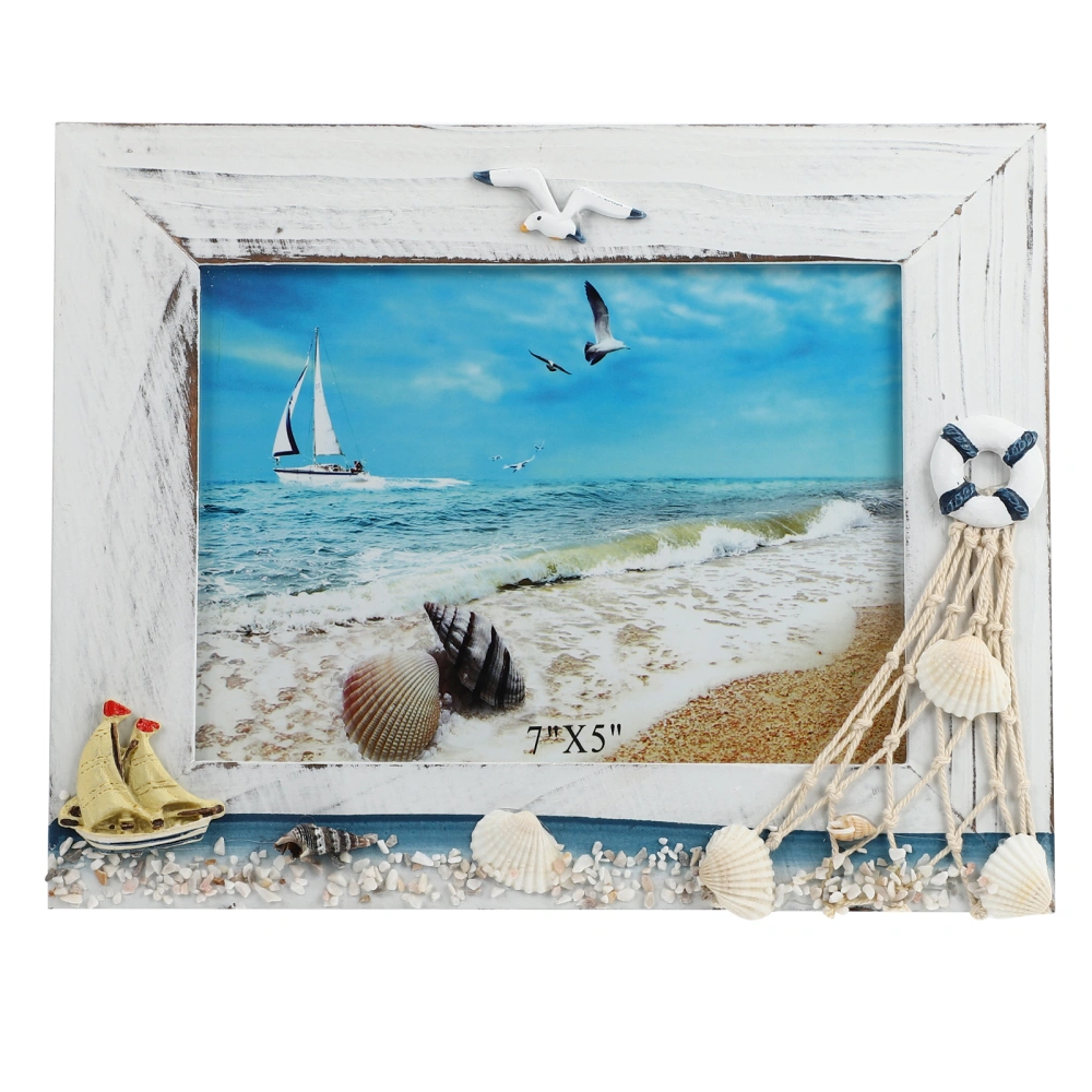 1 Pc Exquisite Wooden Photo Holder in Marine Style Desktop Ornament (White)