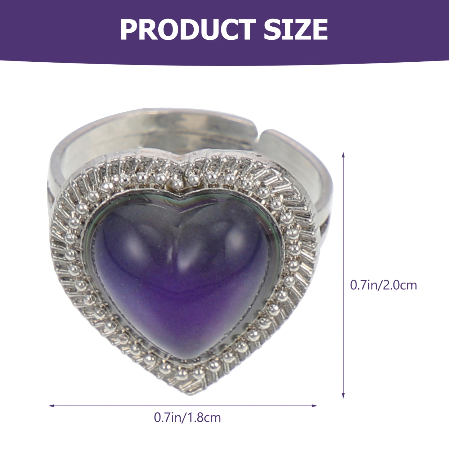 Smart Temperature Heart Gemstone Ring Color Change Ring Jewelry Adjustable Ring