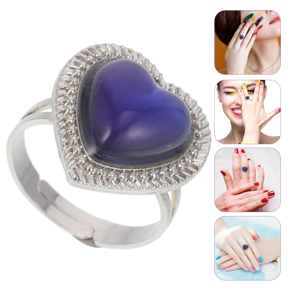 Smart Temperature Heart Gemstone Ring Color Change Ring Jewelry Adjustable Ring