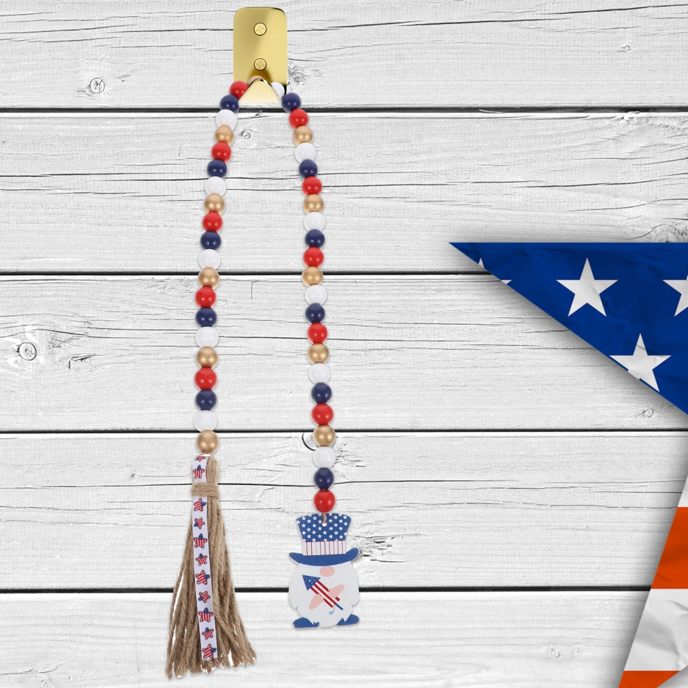 Independence Day Wood Bead Garland with Tassel Patriotic Hanging Sign Wall Decor