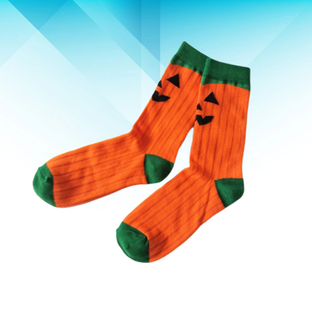 1 Pair of Lovely Cartoon Male Personality Halloween Series Full Cotton Socks Comfortable Socks(Orange Pumpkin)