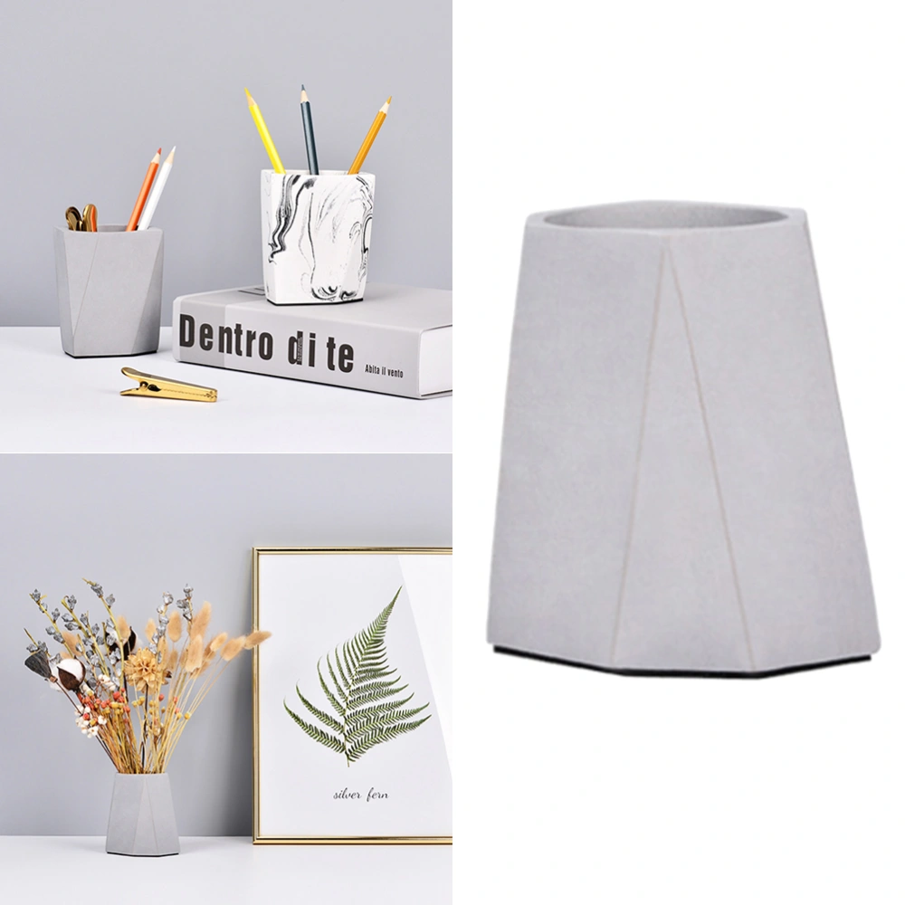 1pc Geometric Shaped Pen Holder Multifunctional Simple Wash Painting Printing Desktop Cosmetic Brush Storage Holder for Home Bedroom Study Room (Cement Color)