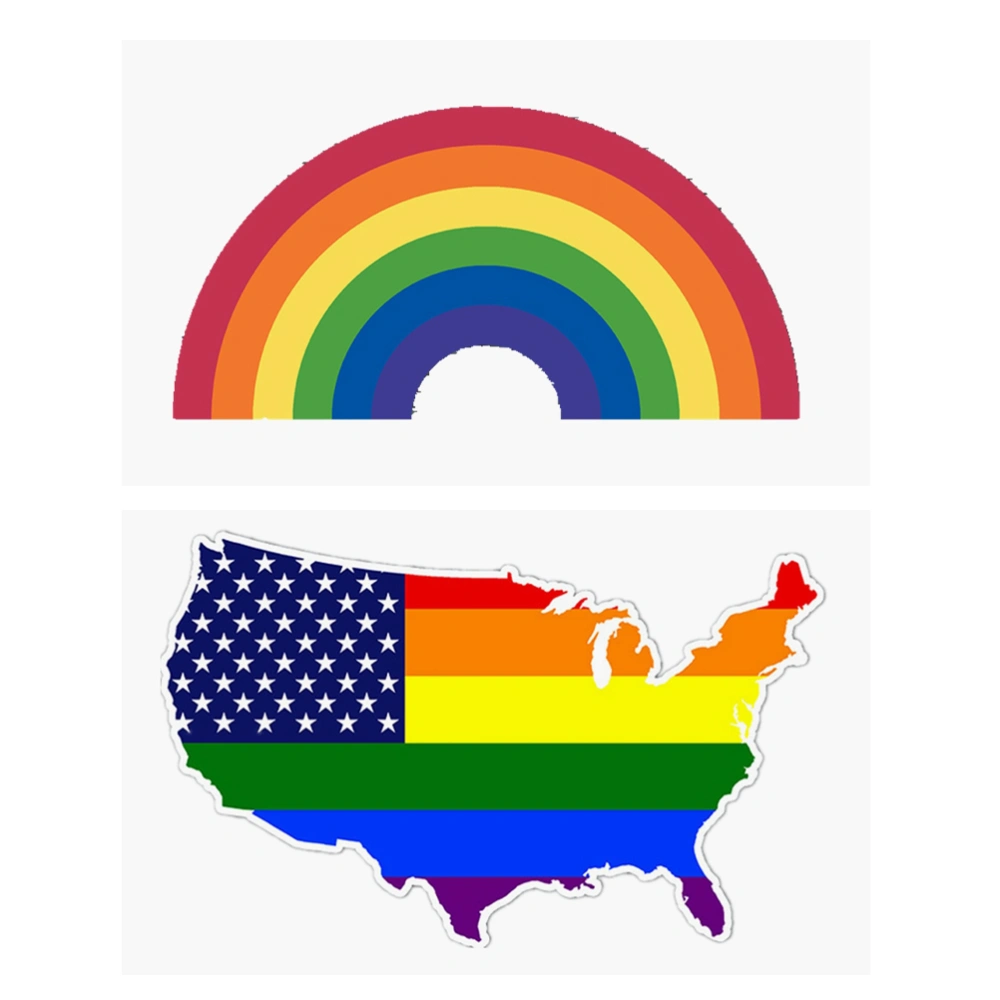 2pcs Creative Rainbow Stickers Gay Pride Stickers LGBT Decorative Stickers Paste Decal for Car Auto (Map of America + Rainbow)