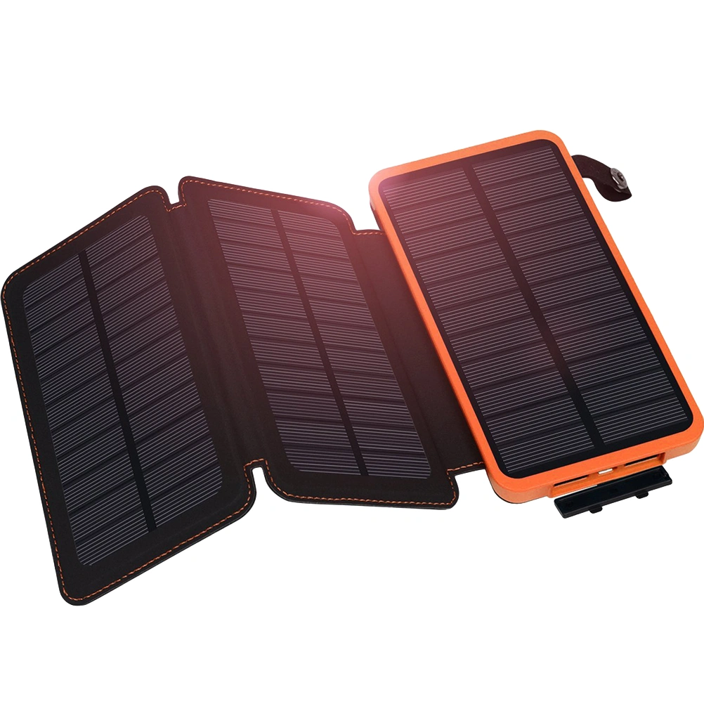 1PC Outdoor Solar Mobile Power Bank 10000mAh Large Capacity Powerbank Multifunction Outdoor Charging Device (Black and Orange)