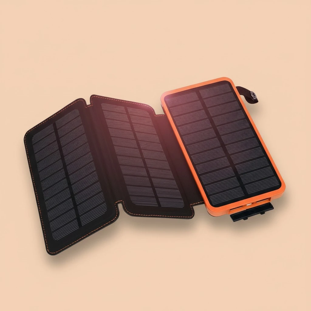 1PC Outdoor Solar Mobile Power Bank 10000mAh Large Capacity Powerbank Multifunction Outdoor Charging Device (Black and Orange)