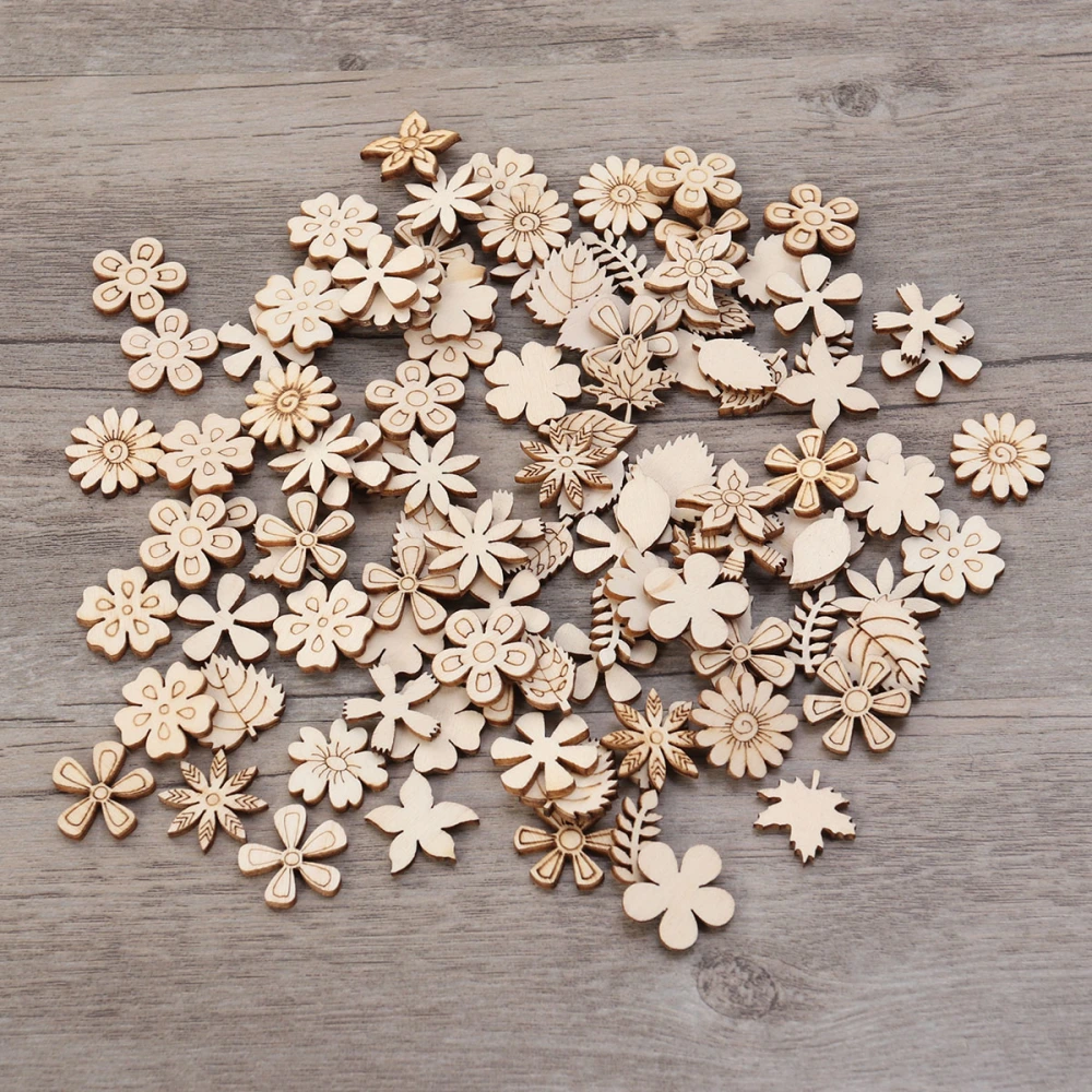 100pcs 20mm DIY Doodle Educational Toy Small Natural Wooden Slice Scrapbooking Embellishments DIY Craft Decor (Mixed Pattern)