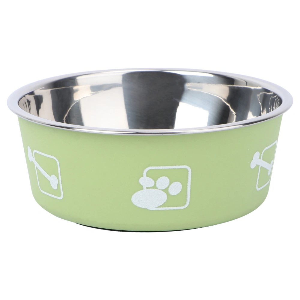 Footprint Bowl Stainless Steel Double Bowl Round Pet Feeder Anti-slip Food Feeding Bowl (Green, Size M)