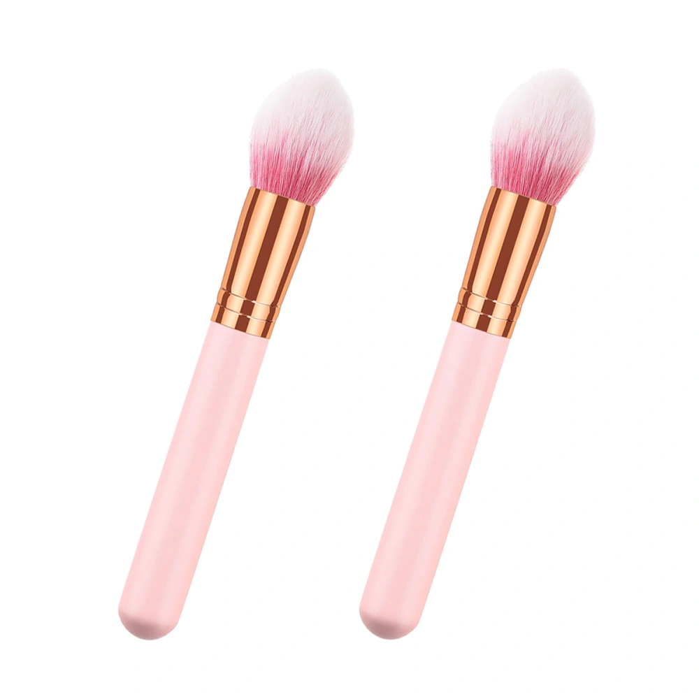 2pcs Wooden Handle Makeup Brushes Flame Shape Nylon Bristles Cosmetics Powder Brush (ZZ-10-E-05)