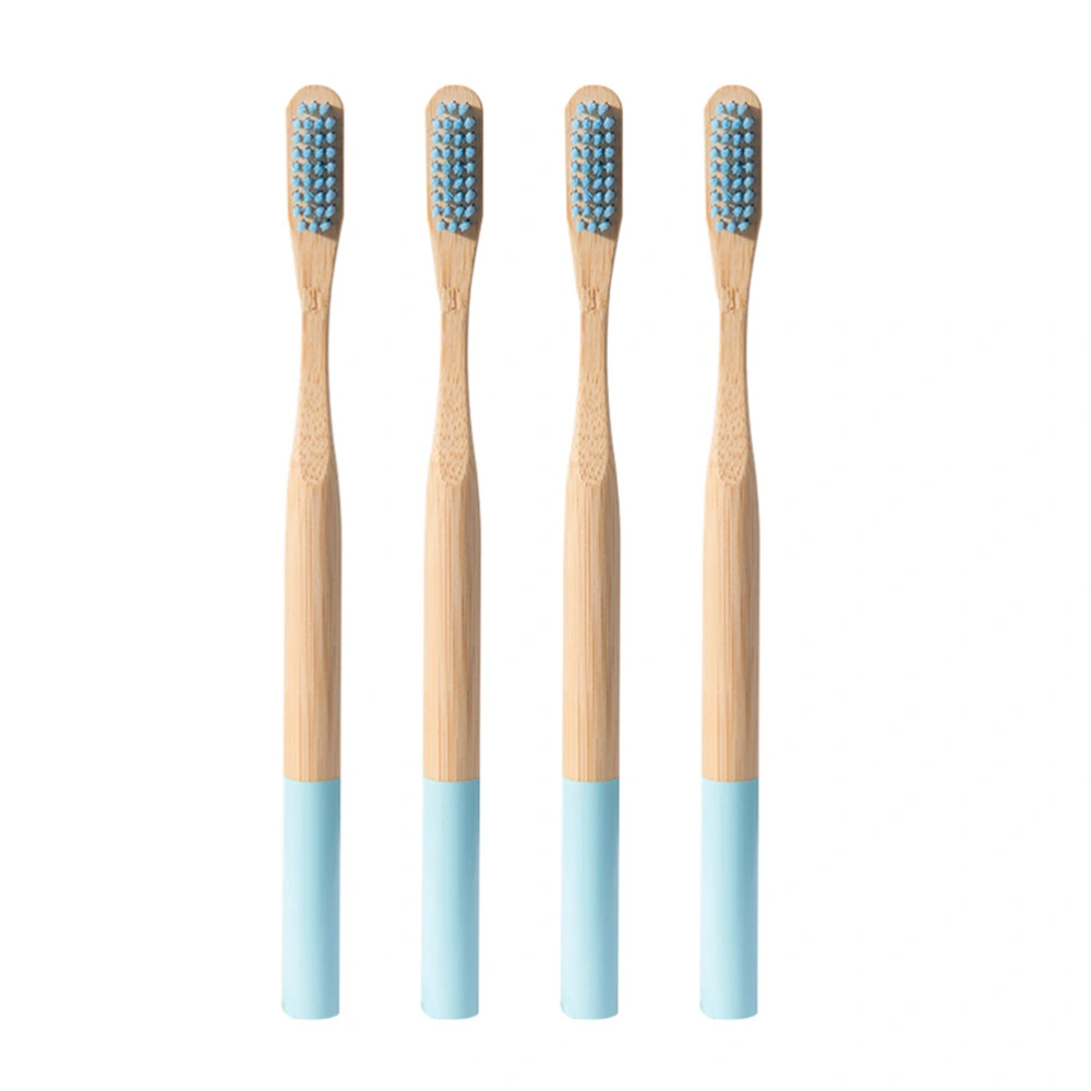 4pcs Biodegradable Bamboo Toothbrush Eco Friendly Toothbrushes for Travel Home Use (Sky-blue)