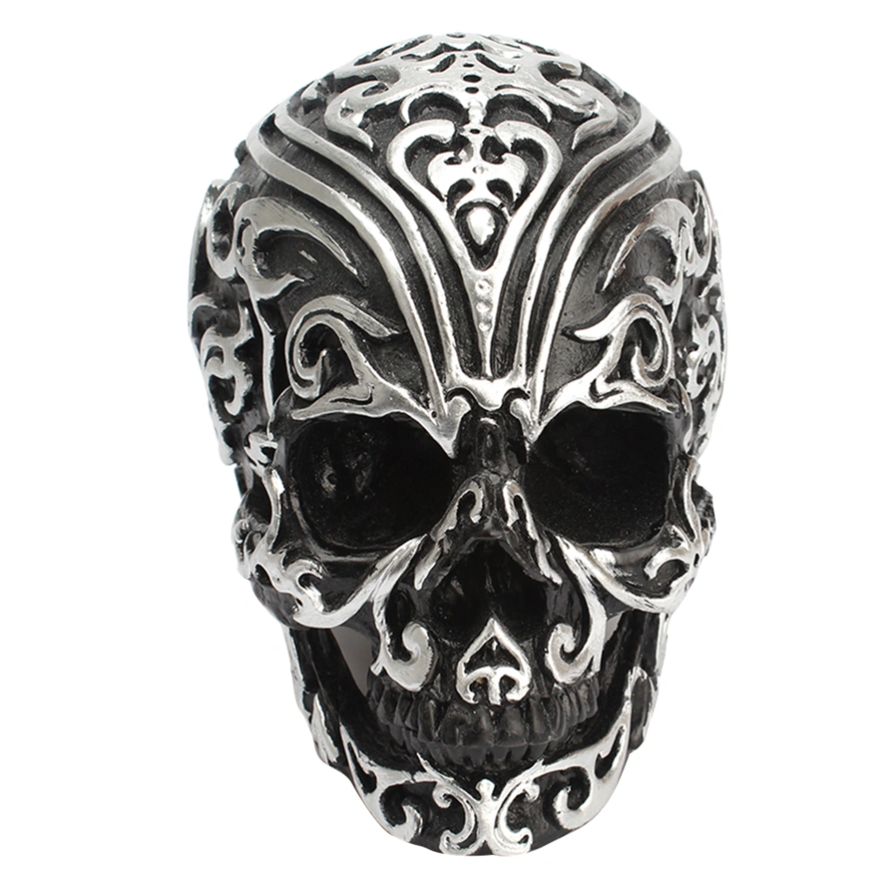 1PC Carved Skull Decorations Auspicious Clouds Skull Decor Resin Skull Head Crafts Household Halloween Adornment for Party Home (Silver Black)