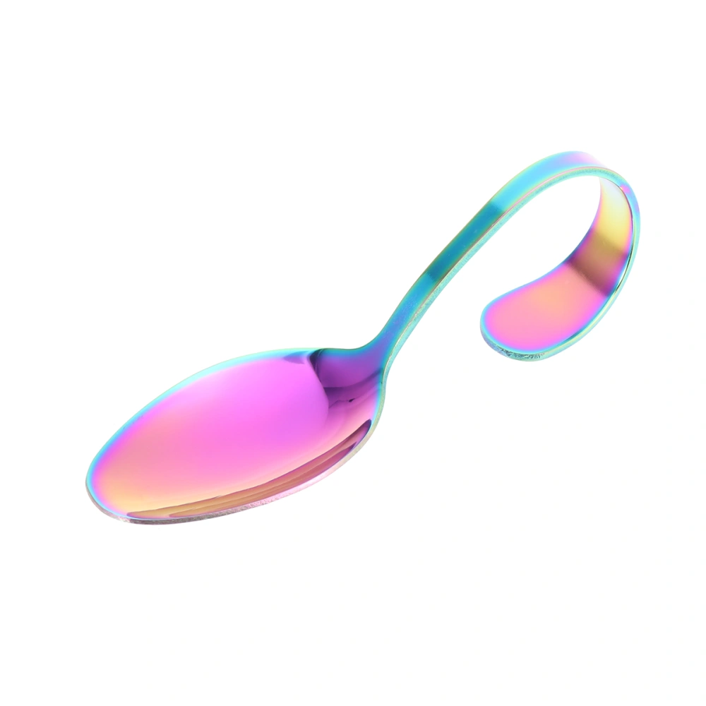 Stainless Steel Spoon Curved Handle Tableware Spoon for Hotel Buffet Kitchen (Colorful)