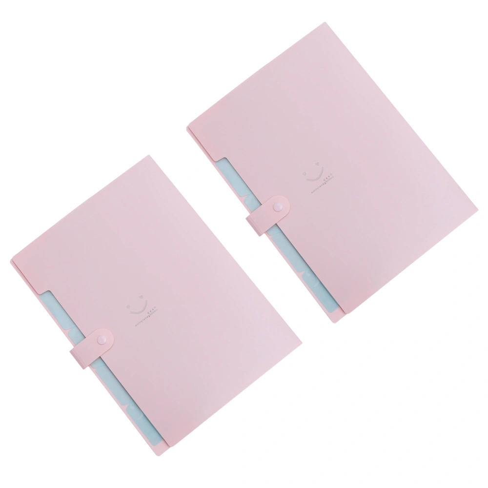 2Pcs A4 Multi-layer Classified Folders Multifunctional Plastic Inserted Pages File Folders for School Office (Pink)