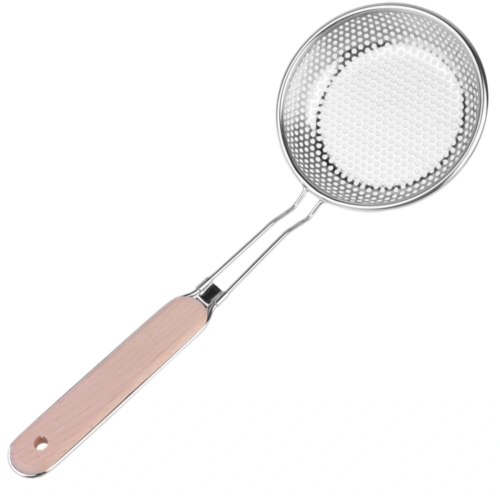 Stainless Steel Strainer with Wooden Handle Perforated Skimmer Fried Food Net Basket for Home Restaurant (Small, 14cm)