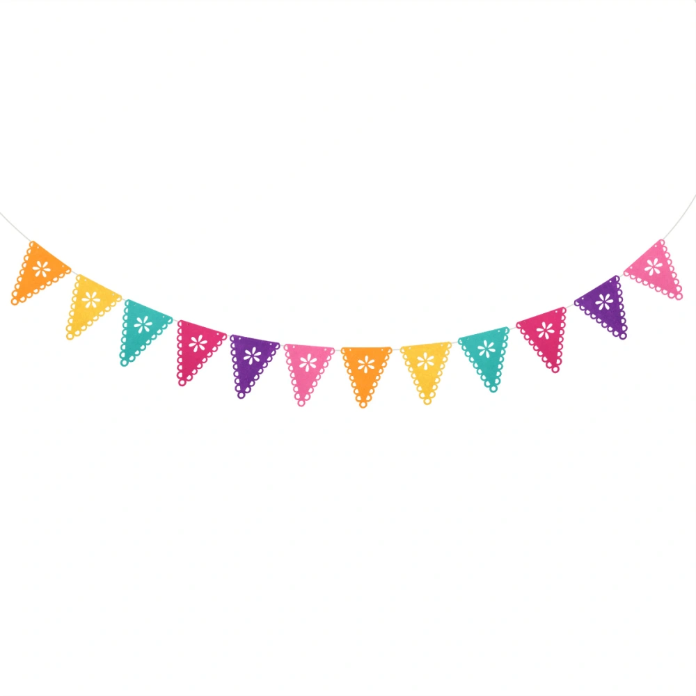 Long Bunting Banner Pinata Theme Party Mexican Felt Flag Hanging Colorful Triangle Pull Banner Bouquet Triangle Banners Party Wall Door Ornament (Colorful Triangle Pull Banner)