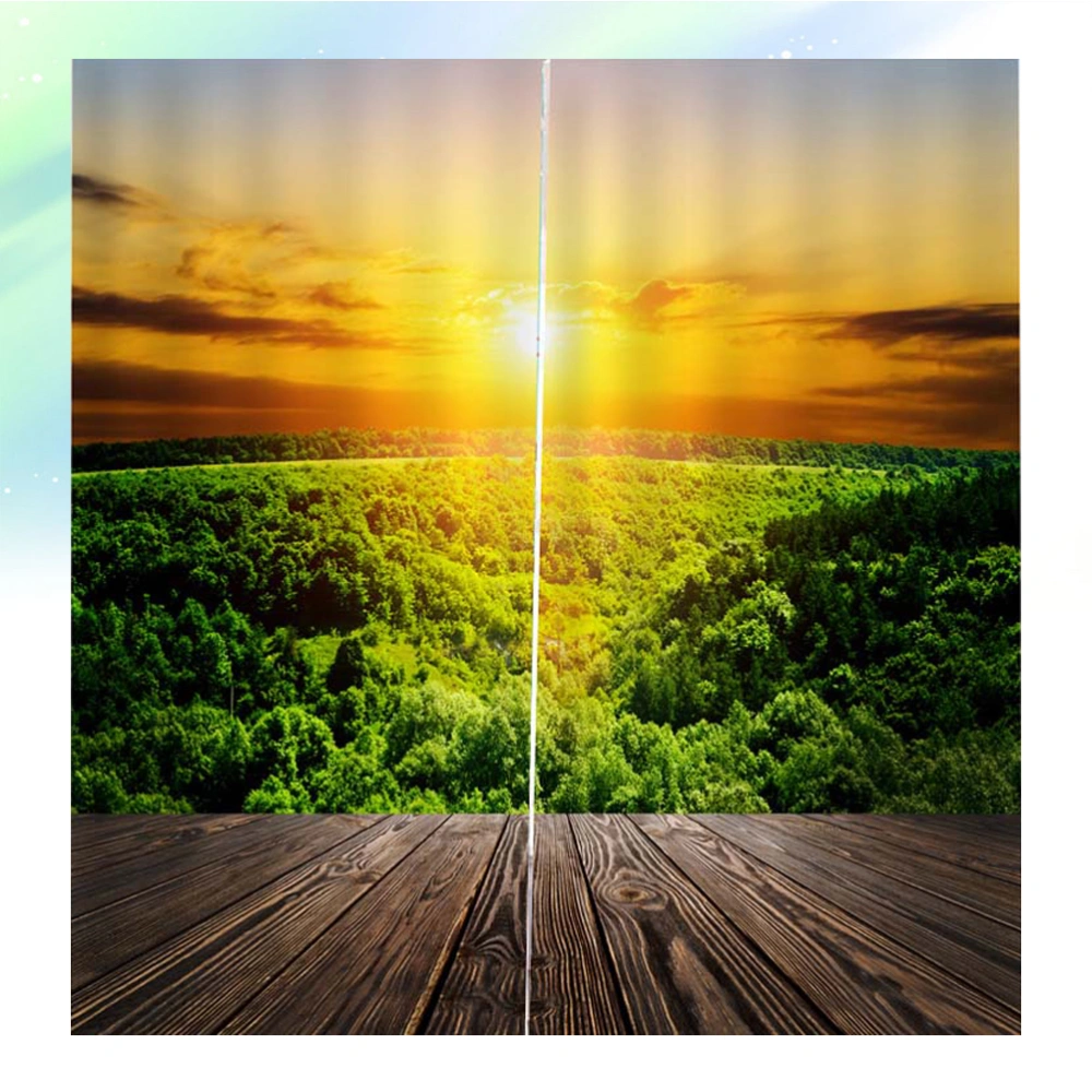 150x166cm Waterproof Polyester Curtain Forest Sunshine Window Screen for Bedroom Living Room Hotel