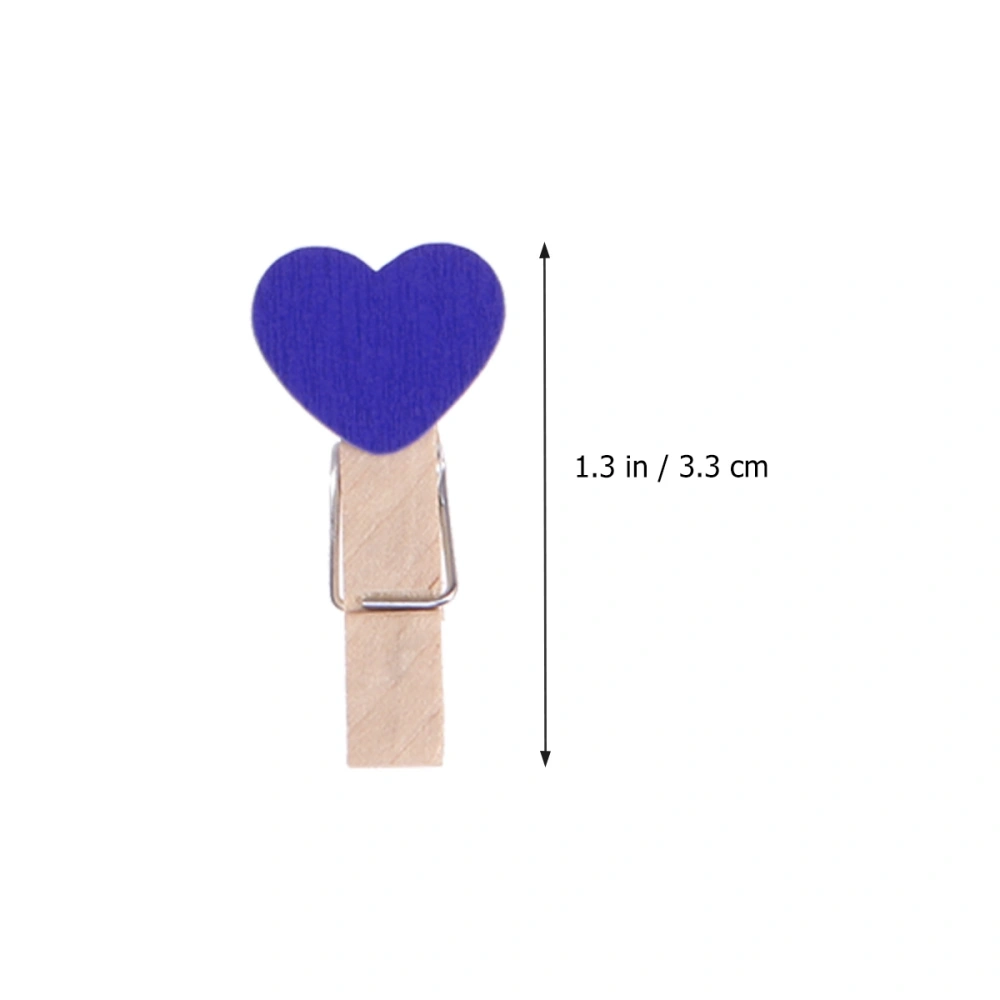 30pcs Wooden Heart Photo Paper Pegs Craft Clips Clothespins with Hemp Rope for Wedding Party Decor (Blue)