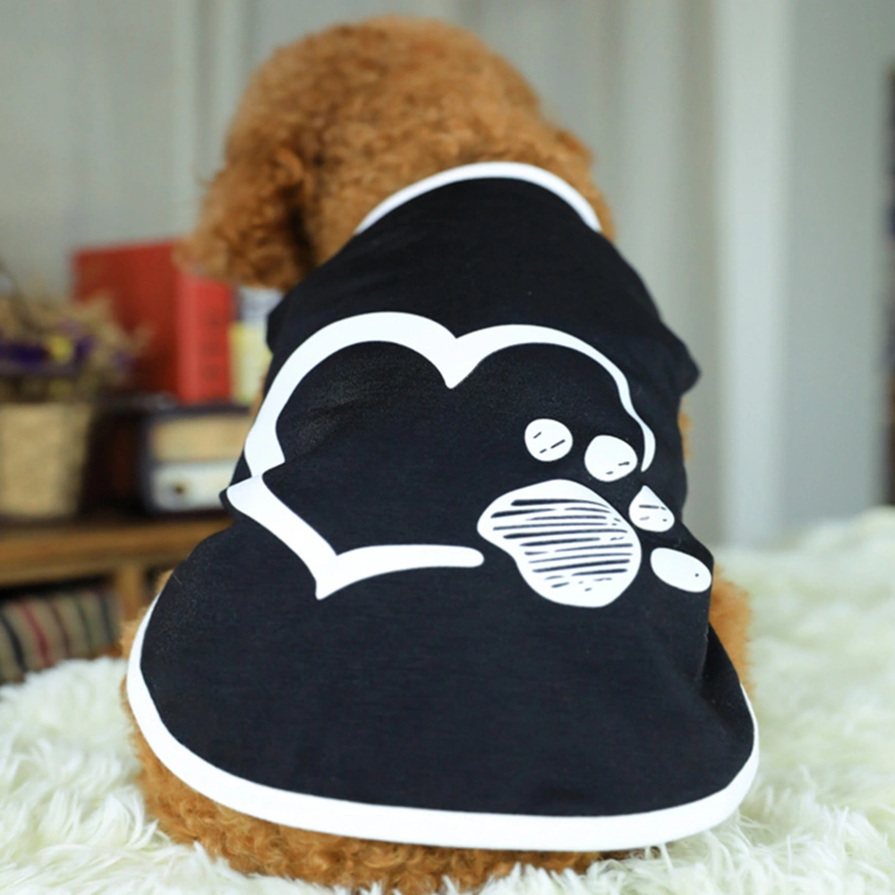 Dog Clothes Comfortable Pet Costume Heart Footprint Pattern Vest for Spring Summer Teddy Supplies (Black, Size S)