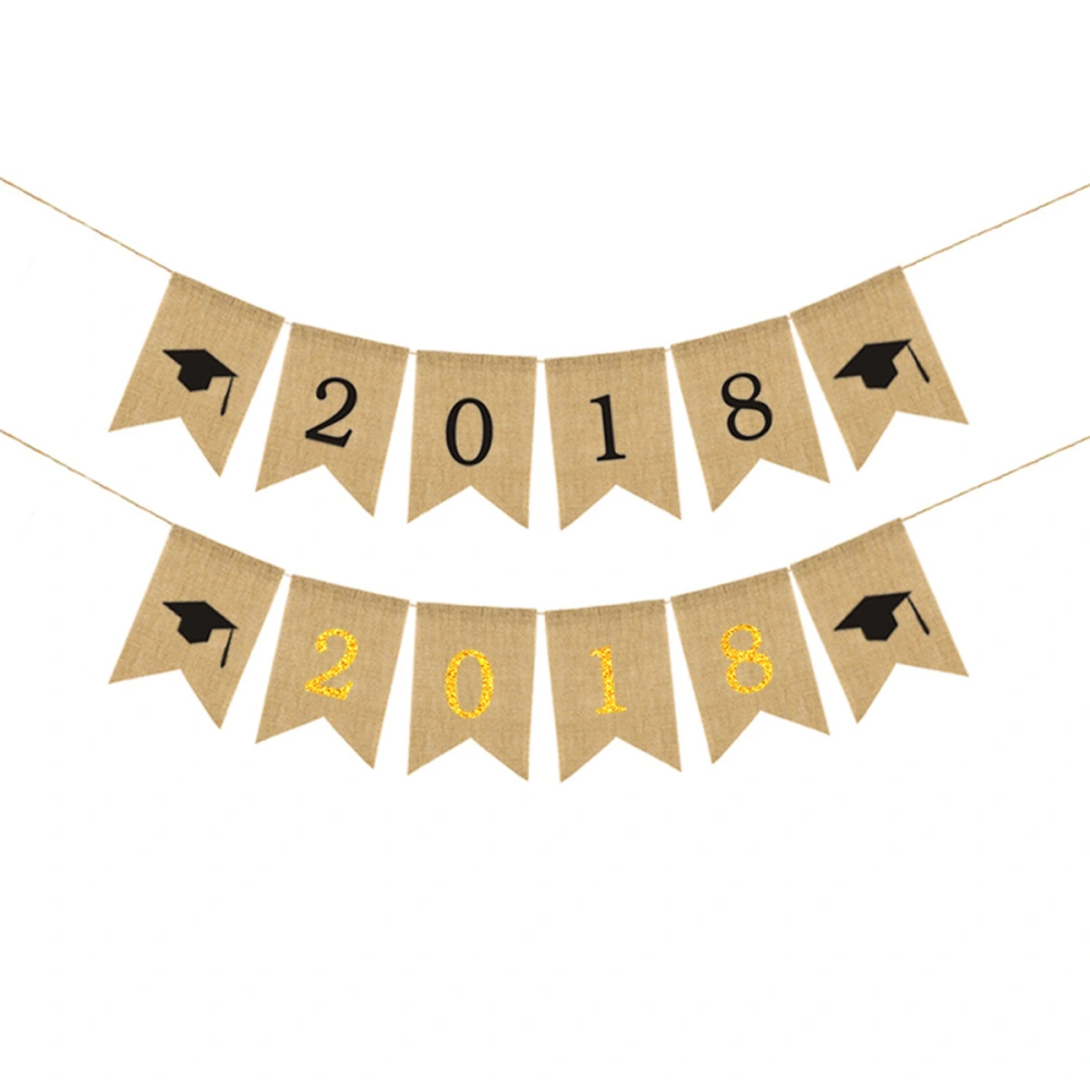 2M 2018 Doctorial Hat Bunting Banners Graduation Party Supplies Garland Decorations (Gold)