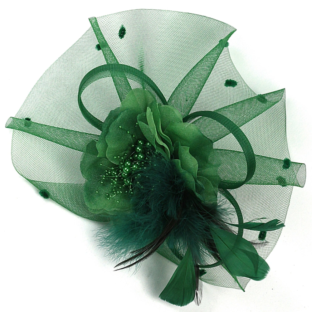 Exquisite  Headband Floral Headdress Mesh Hair Clip Women Headdress Decoration for Wedding Evening Party (Dark Green)