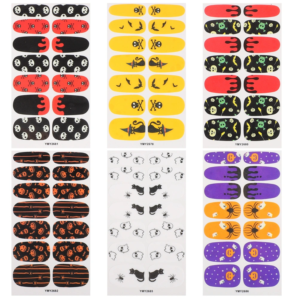 6 Sheets Halloween Nail Sticker Full Wraps Nail Decal DIY Manicure Stickers