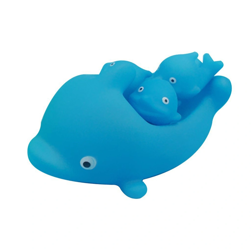 4pcs Baby Kids Bath Toys Rubber Race Squeaky Mummy & Baby Dolphins (Blue)