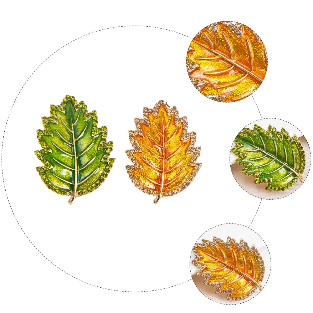 2Pcs Leaf Shaped Brooch Decorative Breastpin Adornment Alloy Corsage Jewelry