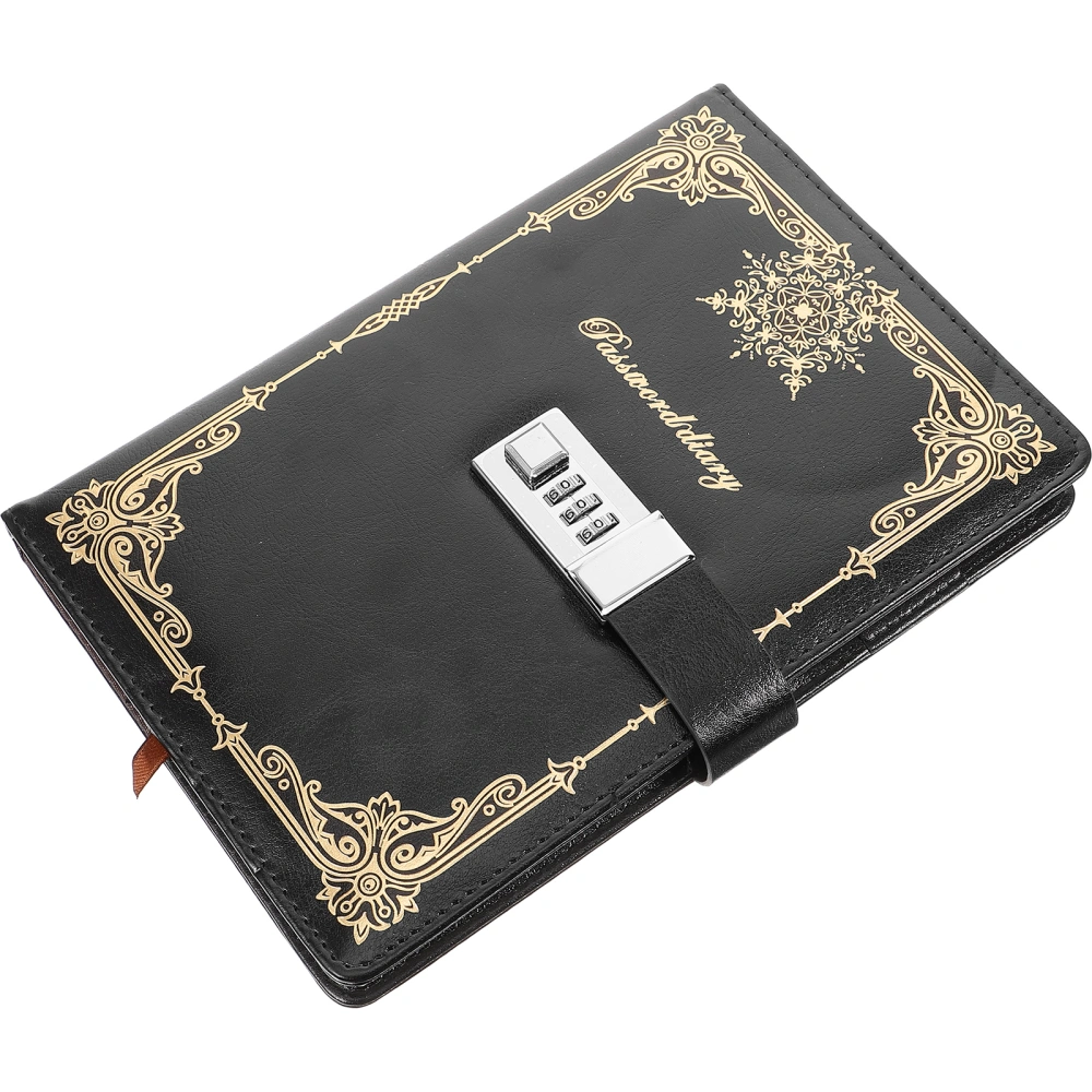 1PC Vintage Style PU Cover Diary Notebook Journal Notepad with Code Lock (Black)